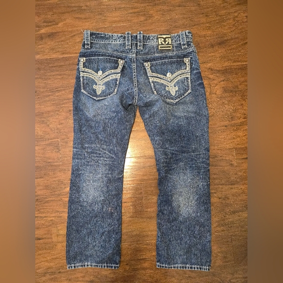 Rock Revival Casey Straight Leg Jeans Embroidered Mens 36x32 Thick Stitch - Picture 2 of 7
